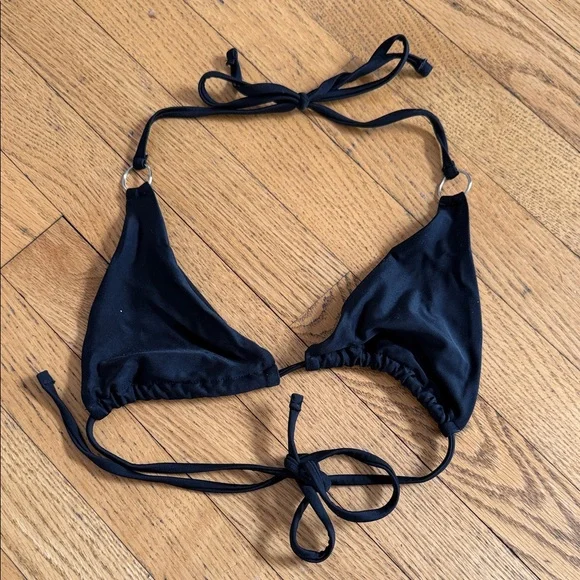 Source Unknown Black Triangle String Bikini Top with Silver Rings - Picture 1 of 5